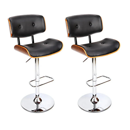 Artiss 2x Bar Stools Gas Lift Leather Black - Mekamart Australia