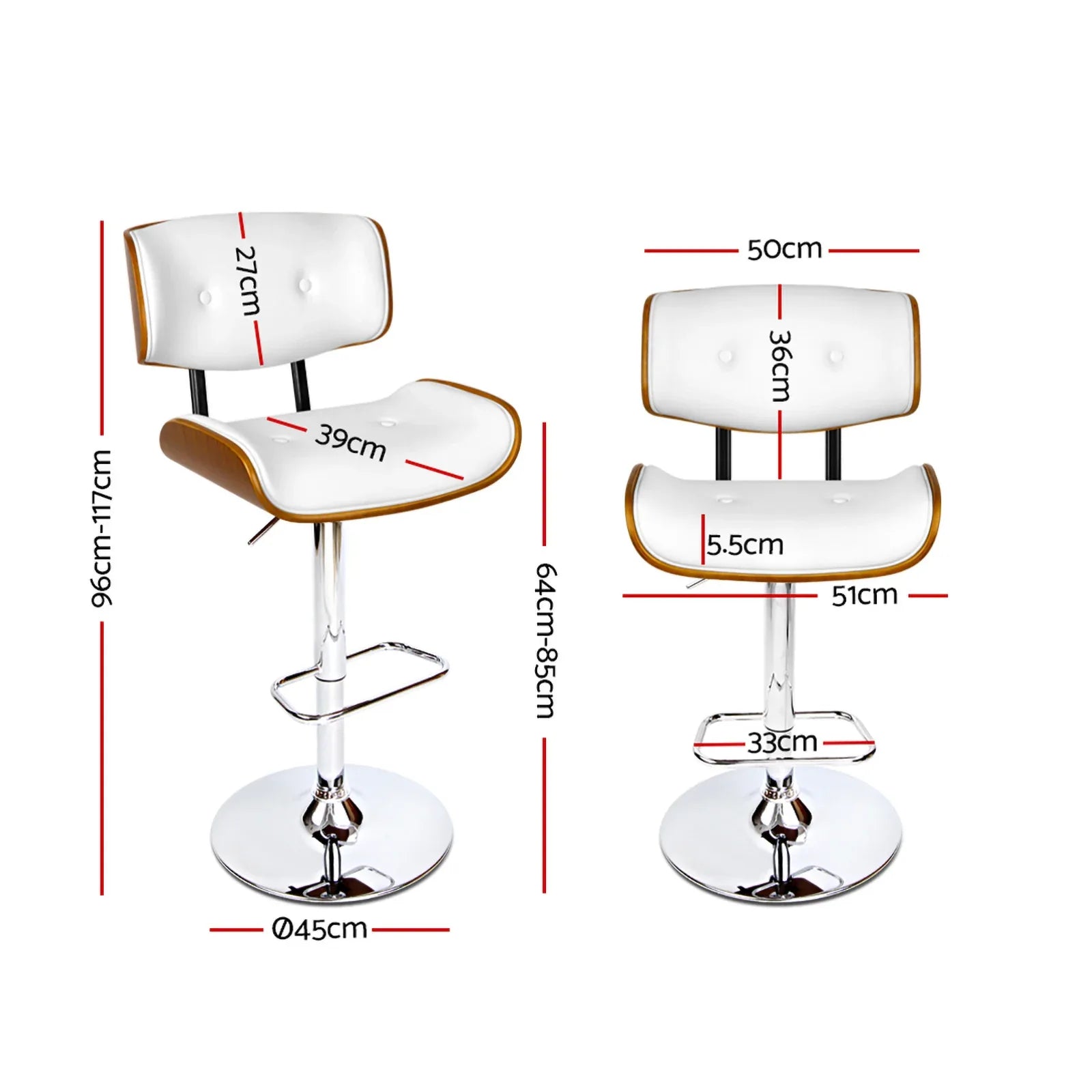 Artiss Bar Stools Gas Lift Leather White - Mekamart Australia