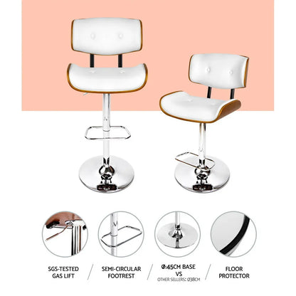 Artiss Bar Stools Gas Lift Leather White - Mekamart Australia