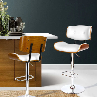 Artiss Bar Stools Gas Lift Leather White - Mekamart Australia