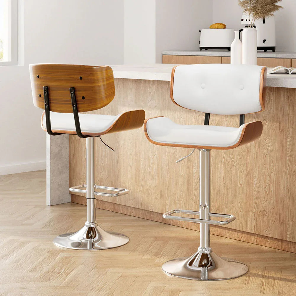 Artiss 2x Bar Stools Gas Lift Leather White - Mekamart Australia
