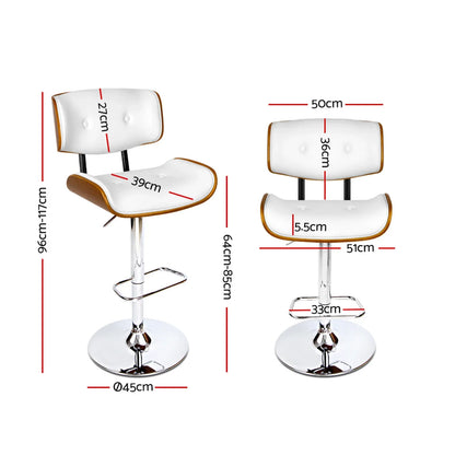 Artiss 2x Bar Stools Gas Lift Leather White - Mekamart Australia