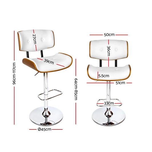 Artiss 2x Bar Stools Gas Lift Leather White - Mekamart Australia