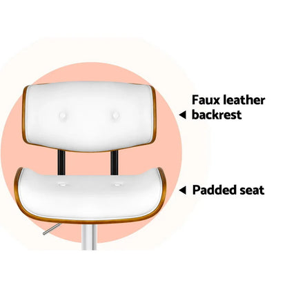 Artiss 2x Bar Stools Gas Lift Leather White - Mekamart Australia