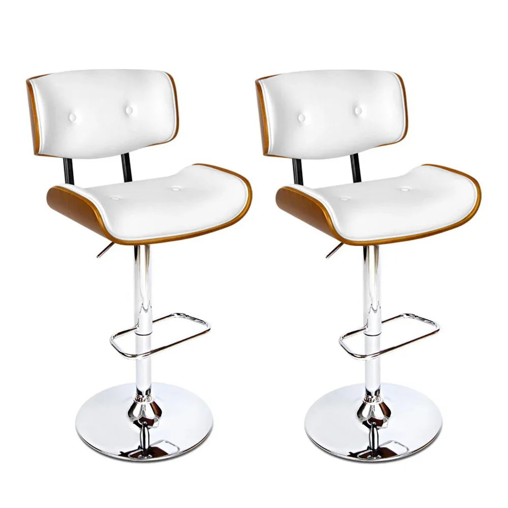 Artiss 2x Bar Stools Gas Lift Leather White - Mekamart Australia