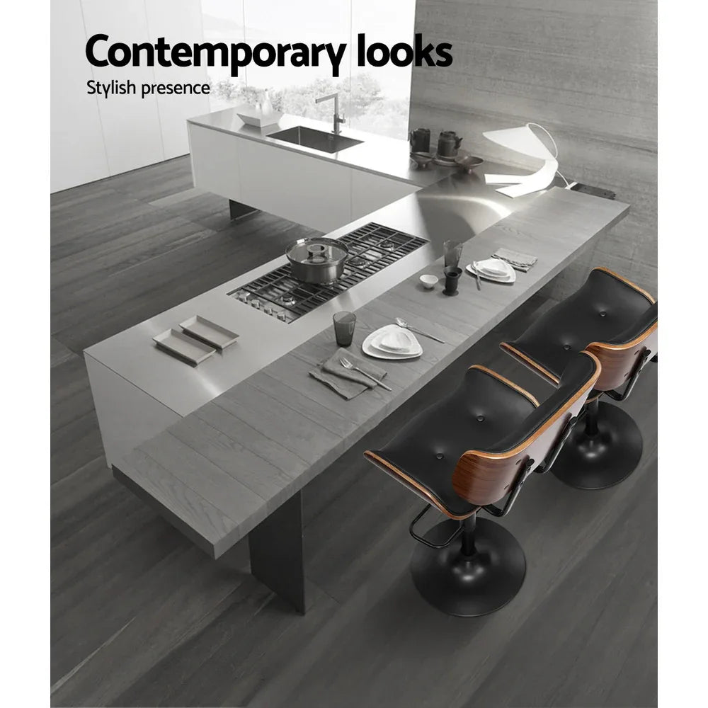 Artiss Bar Stools Gas Lift Leather All Black - Mekamart Australia