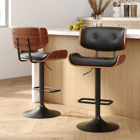 Artiss 2x Bar Stools Gas Lift Leather All Black - Mekamart Australia