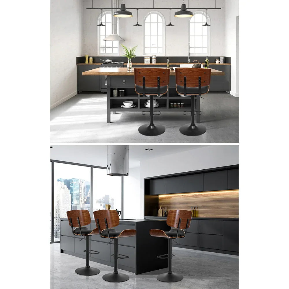 Artiss 2x Bar Stools Gas Lift Leather All Black - Mekamart Australia