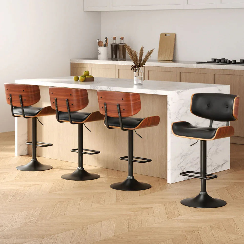 Artiss 4x Bar Stools Gas Lift Leather All Black - Mekamart Australia