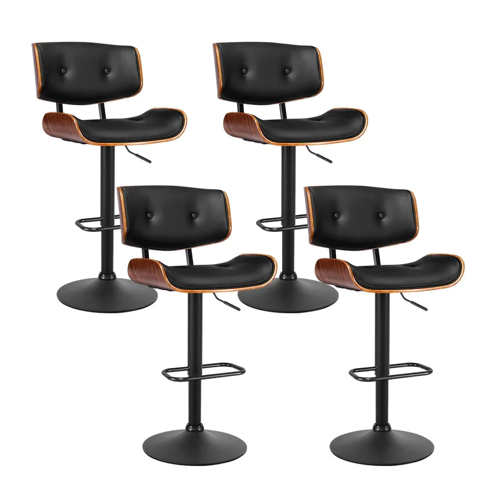 Artiss 4x Bar Stools Gas Lift Leather All Black - Mekamart Australia