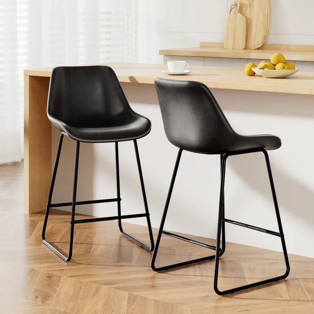 Artiss Bar Stools Kitchen Counter Barstools Leather Metal Chairs Black x2 - Mekamart Australia