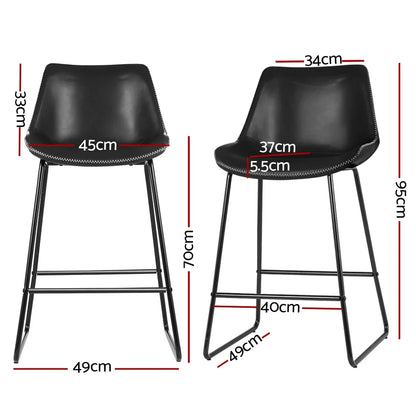 Artiss Bar Stools Kitchen Counter Barstools Leather Metal Chairs Black x2 - Mekamart Australia