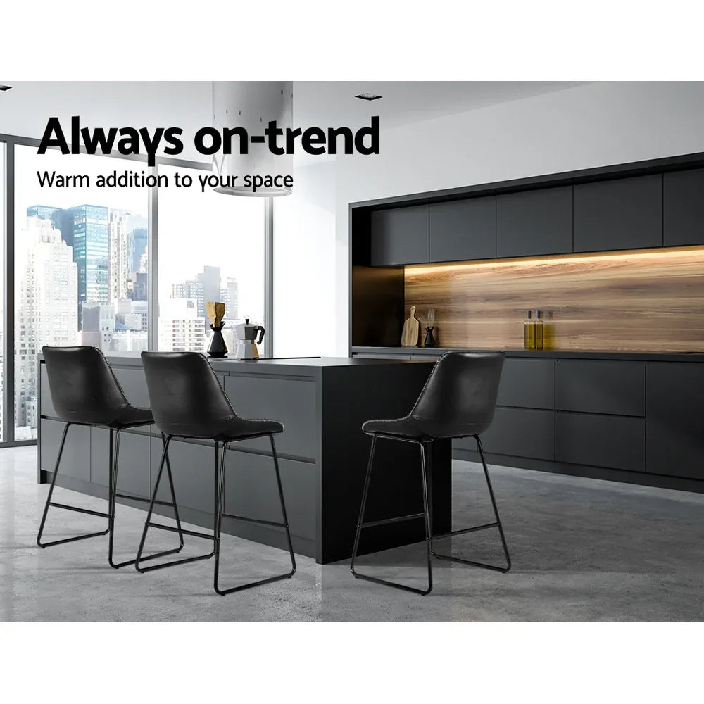 Artiss Bar Stools Kitchen Counter Barstools Leather Metal Chairs Black x2 - Mekamart Australia