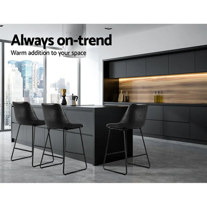 Artiss Bar Stools Kitchen Counter Barstools Leather Metal Chairs Black x2 - Mekamart Australia