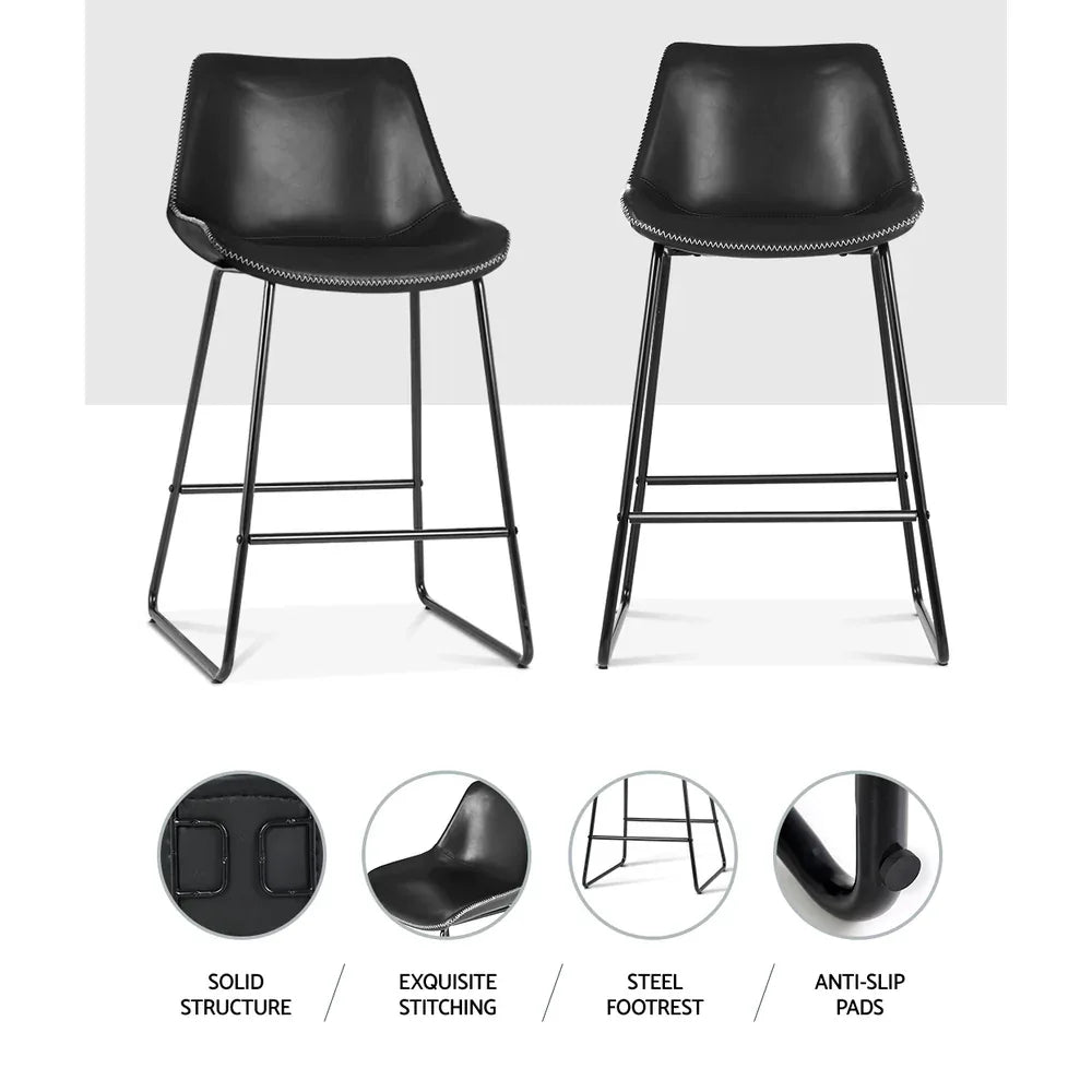 Artiss Bar Stools Kitchen Counter Barstools Leather Metal Chairs Black x2 - Mekamart Australia