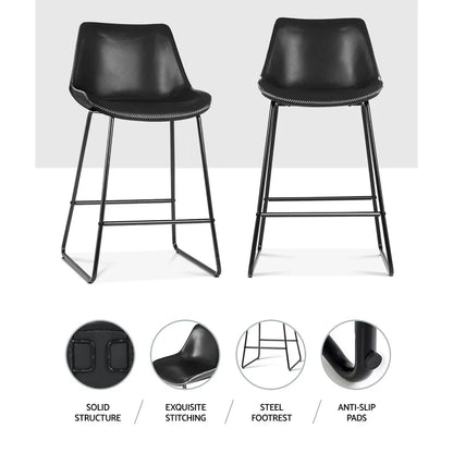 Artiss Bar Stools Kitchen Counter Barstools Leather Metal Chairs Black x2 - Mekamart Australia