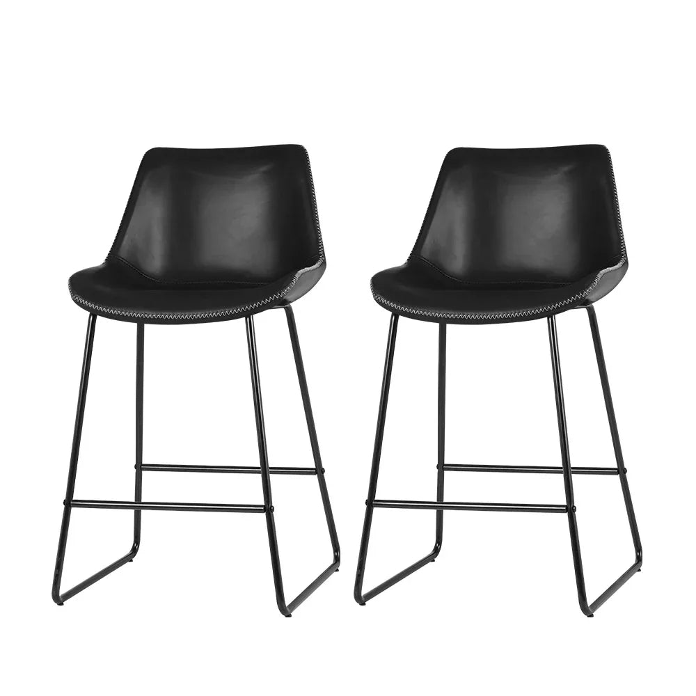Artiss Bar Stools Kitchen Counter Barstools Leather Metal Chairs Black x2 - Mekamart Australia