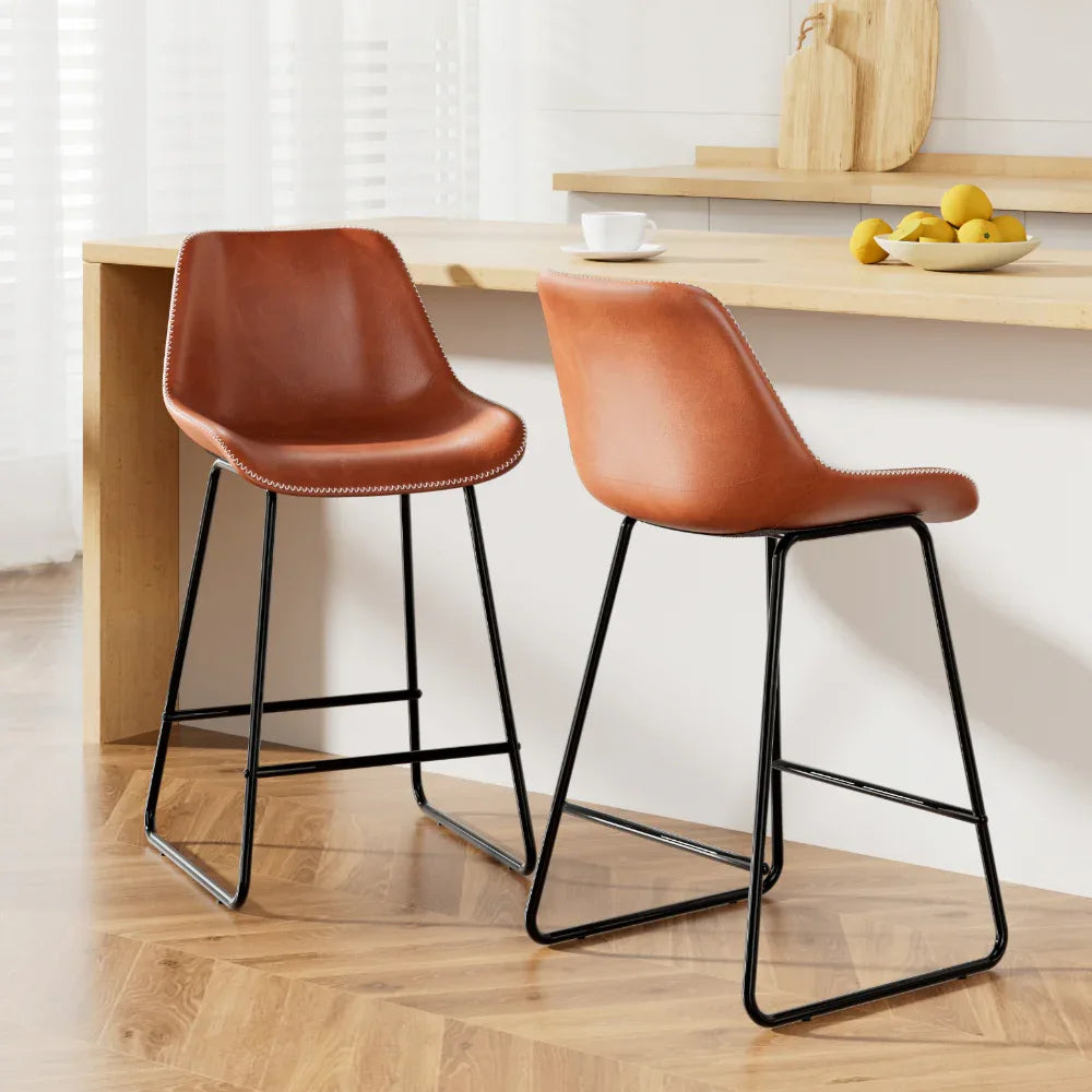 Artiss Bar Stools Kitchen Counter Barstools Leather Metal Chairs Brown x2 - Mekamart Australia