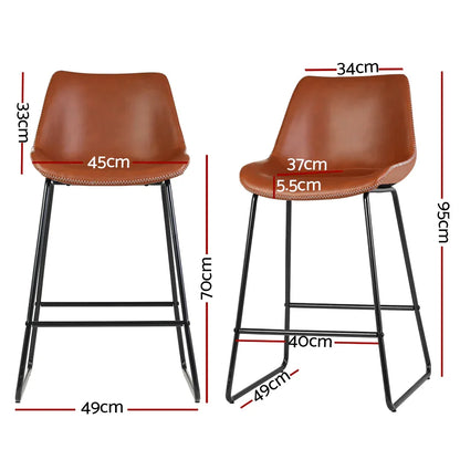 Artiss Bar Stools Kitchen Counter Barstools Leather Metal Chairs Brown x2 - Mekamart Australia
