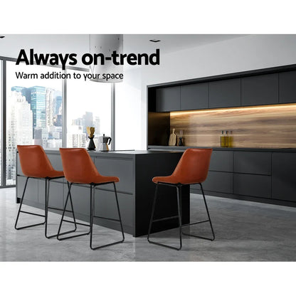 Artiss Bar Stools Kitchen Counter Barstools Leather Metal Chairs Brown x2 - Mekamart Australia