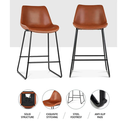 Artiss Bar Stools Kitchen Counter Barstools Leather Metal Chairs Brown x2 - Mekamart Australia