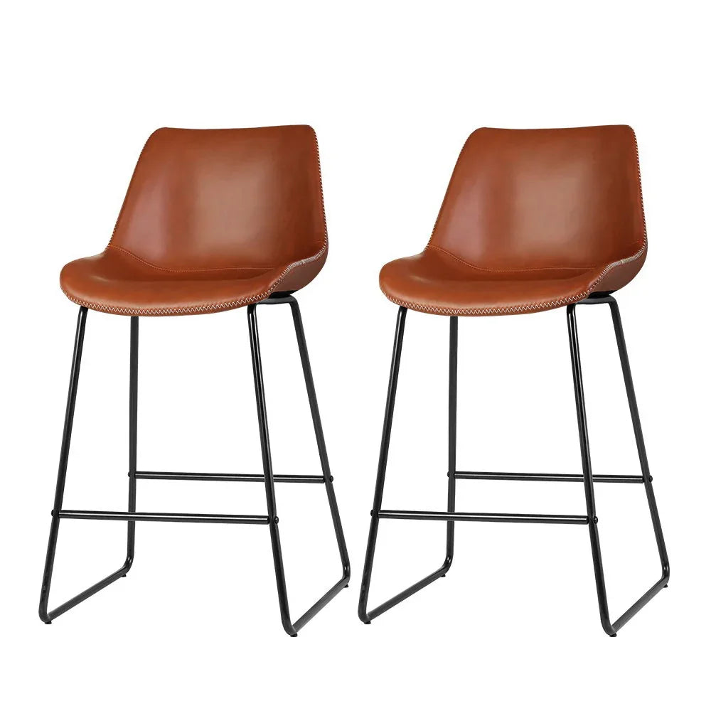 Artiss Bar Stools Kitchen Counter Barstools Leather Metal Chairs Brown x2 - Mekamart Australia