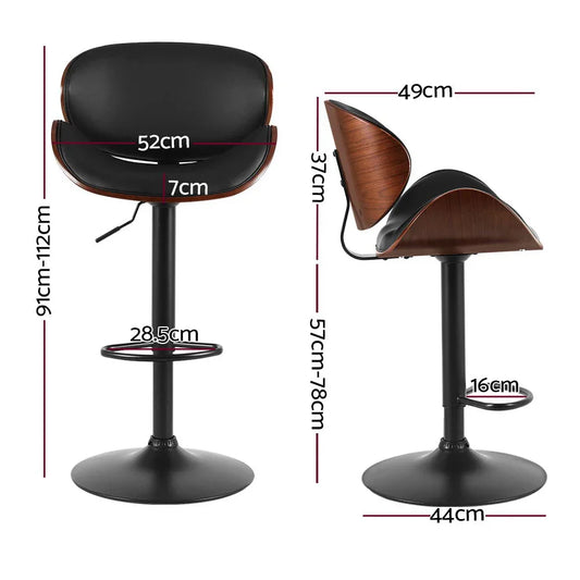 Artiss Bar Stools Kitchen Leather Barstools Swivel Gas Lift Chairs Black x2 - Mekamart Australia