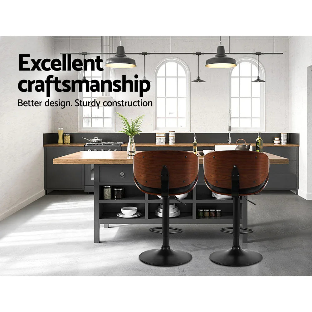 Artiss Bar Stools Kitchen Leather Barstools Swivel Gas Lift Chairs Black x2 - Mekamart Australia