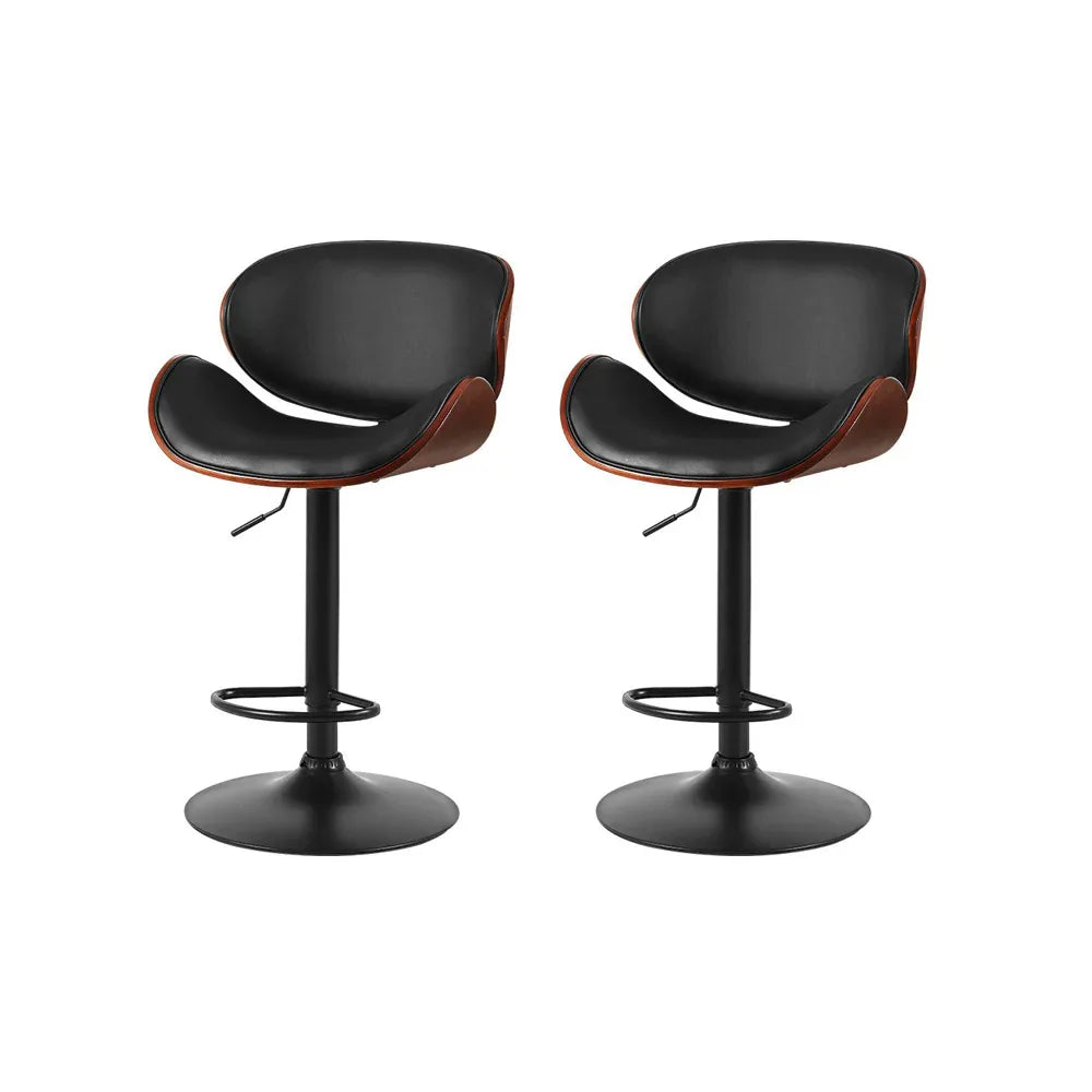 Artiss Bar Stools Kitchen Leather Barstools Swivel Gas Lift Chairs Black x2 - Mekamart Australia