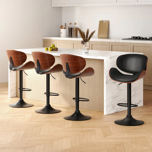 Artiss 4x Bar Stools Gas Lift Leather Padded Black - Mekamart Australia