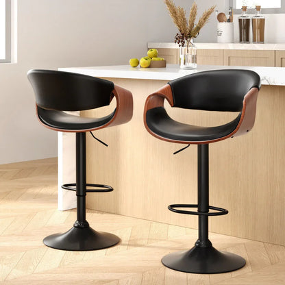 Artiss 2x Bar Stools Gas Lift Leather w/Armrest - Mekamart Australia