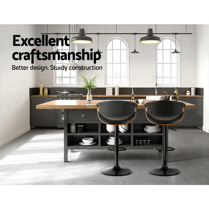 Artiss 2x Bar Stools Gas Lift Leather w/Armrest - Mekamart Australia