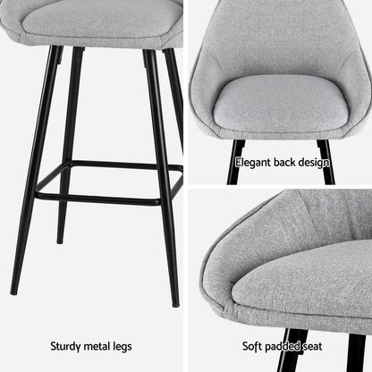 Artiss 2x Bar Stools Upholstered Stool Counter Seat Kitchen Dining Chairs - Mekamart Australia