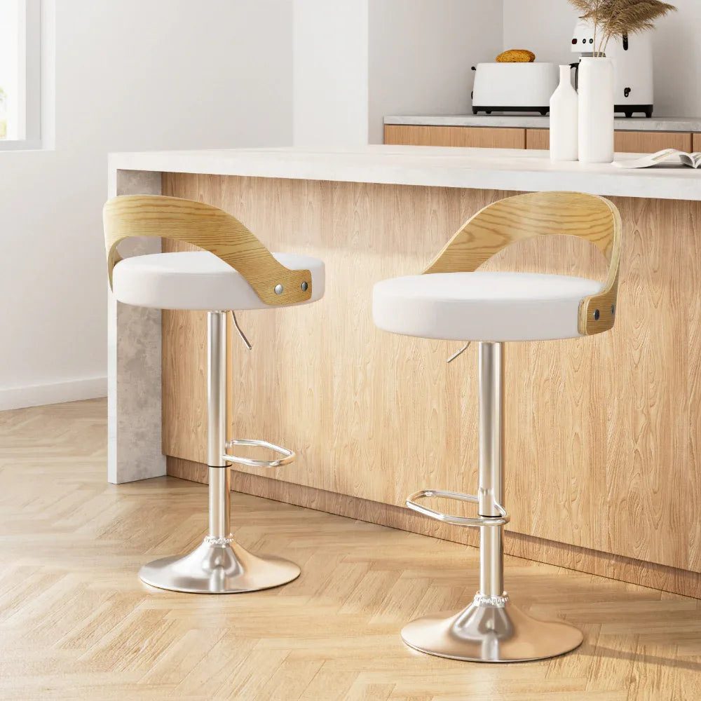 Artiss 2x Bar Stools Adjustable Leather Padded White - Mekamart Australia