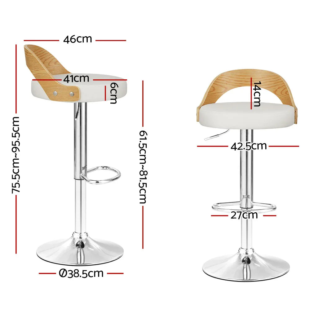 Artiss 2x Bar Stools Adjustable Leather Padded White - Mekamart Australia