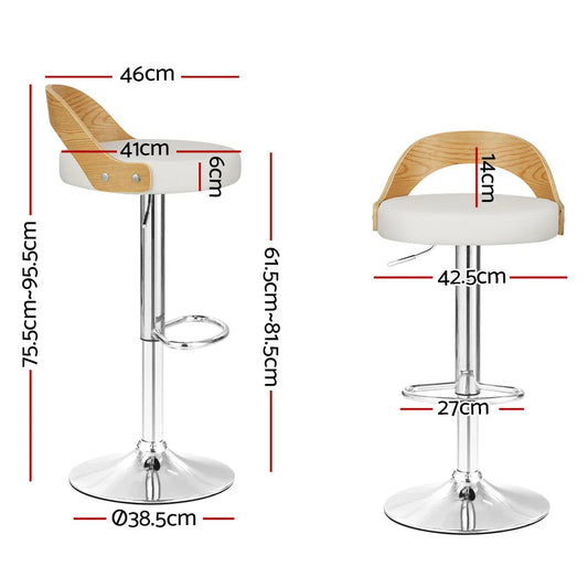 Artiss 2x Bar Stools Adjustable Leather Padded White - Mekamart Australia