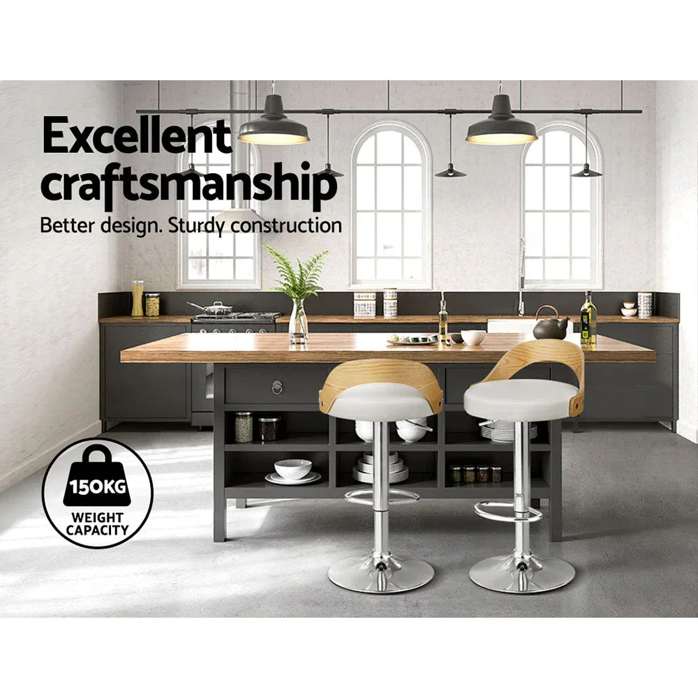 Artiss 2x Bar Stools Adjustable Leather Padded White - Mekamart Australia