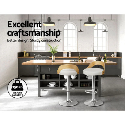 Artiss 2x Bar Stools Adjustable Leather Padded White - Mekamart Australia