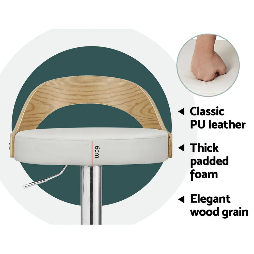 Artiss 2x Bar Stools Adjustable Leather Padded White - Mekamart Australia