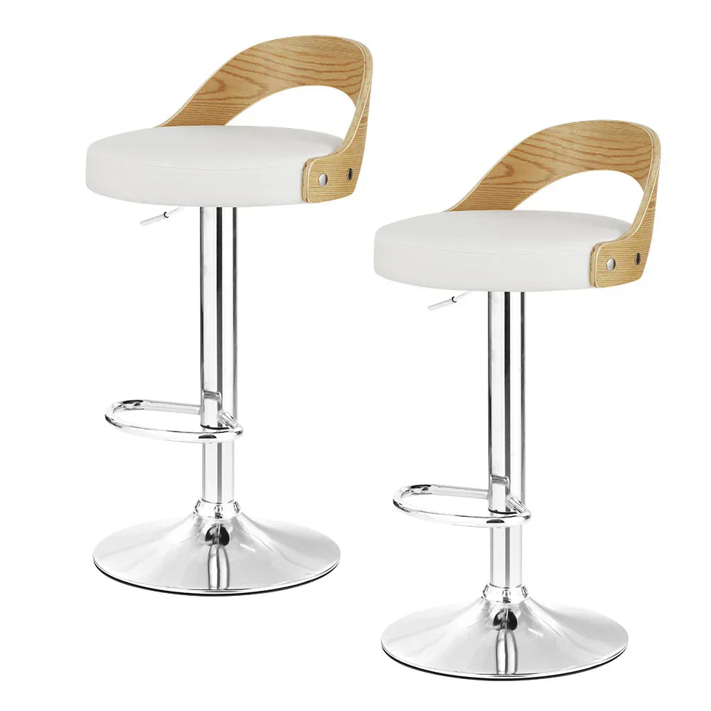 Artiss 2x Bar Stools Adjustable Leather Padded White - Mekamart Australia