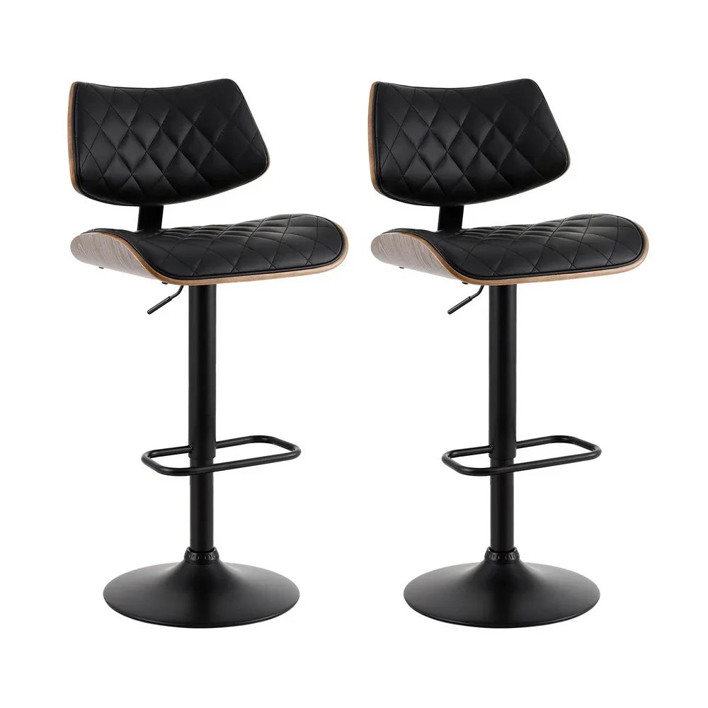 Artiss 2x Bar Stools Kitchen Dining Chairs Gas Lift Stool Wooden Leather Black - Mekamart Australia