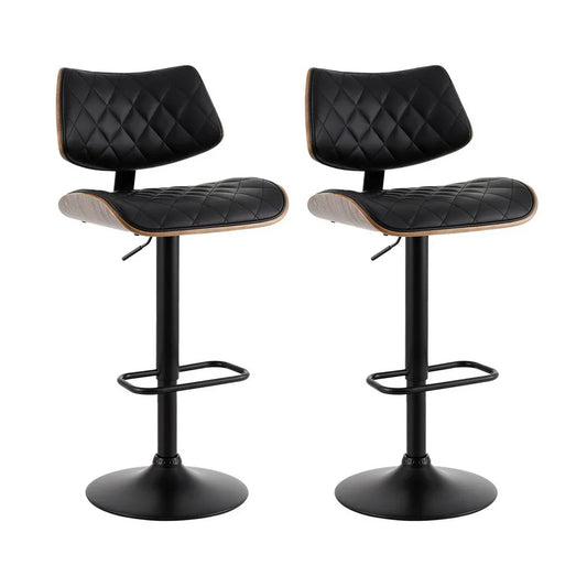 Artiss 2x Bar Stools Kitchen Dining Chairs Gas Lift Stool Wooden Leather Black - Mekamart Australia