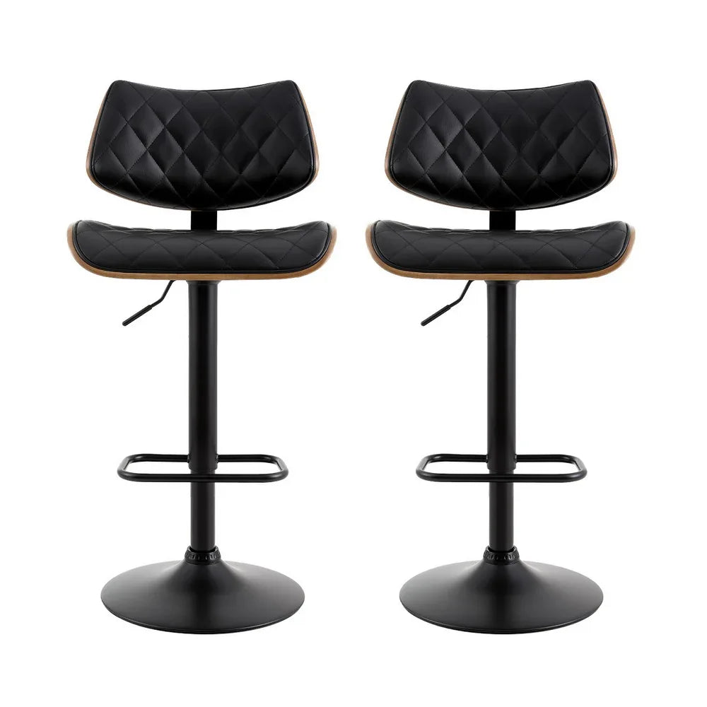 Artiss 2x Bar Stools Kitchen Dining Chairs Gas Lift Stool Wooden Leather Black - Mekamart Australia