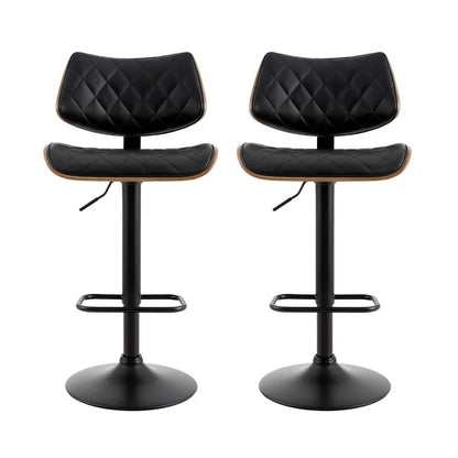 Artiss 2x Bar Stools Kitchen Dining Chairs Gas Lift Stool Wooden Leather Black - Mekamart Australia