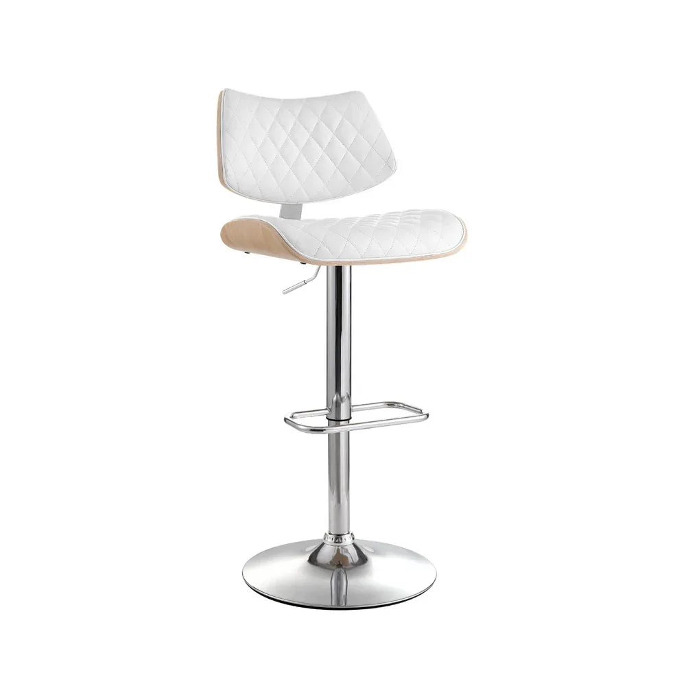 Artiss Bar Stools Kitchen Dining Chairs Gas Lift Stool Wooden Leather White - Mekamart Australia