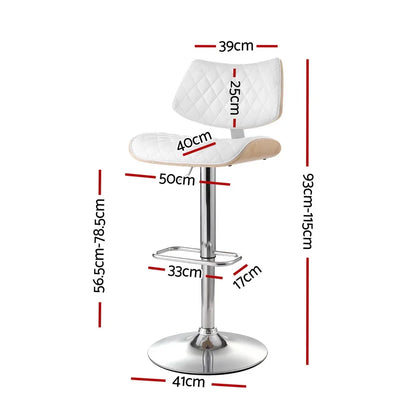 Artiss Bar Stools Kitchen Dining Chairs Gas Lift Stool Wooden Leather White - Mekamart Australia