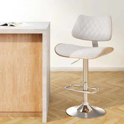 Artiss Bar Stools Kitchen Dining Chairs Gas Lift Stool Wooden Leather White - Mekamart Australia