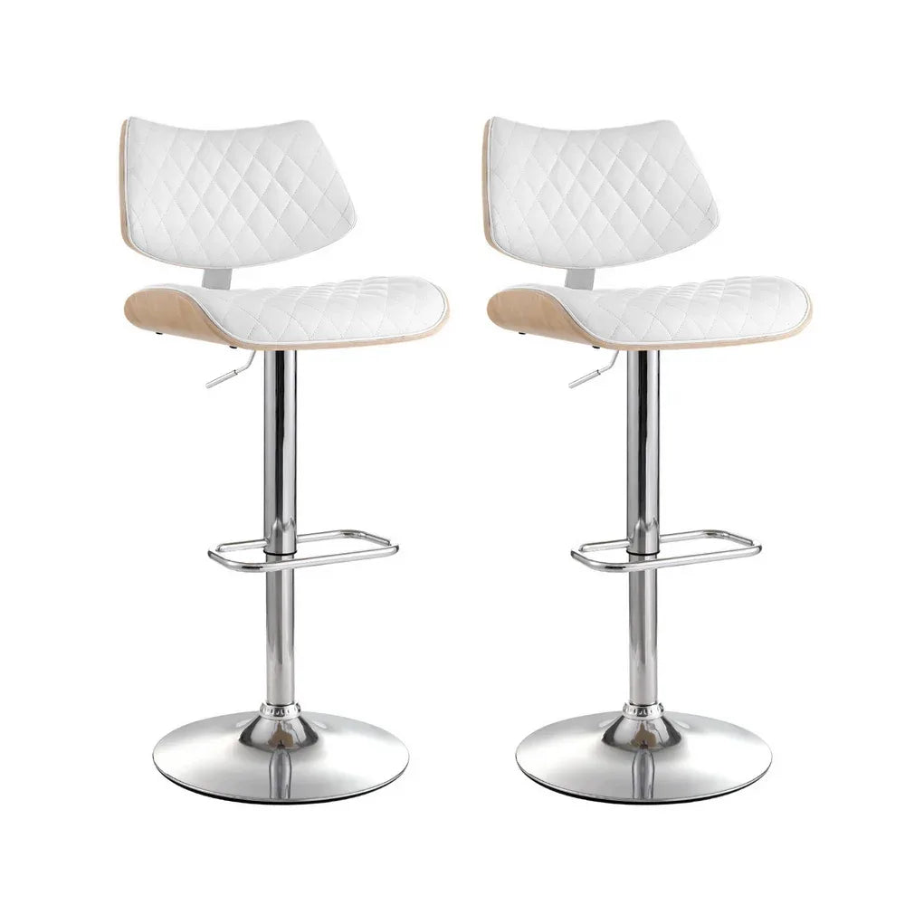 Artiss 2x Bar Stools Kitchen Dining Chairs Gas Lift Stool Wooden Leather White - Mekamart Australia