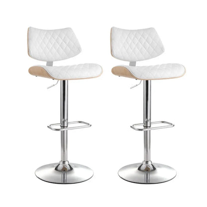 Artiss 2x Bar Stools Kitchen Dining Chairs Gas Lift Stool Wooden Leather White - Mekamart Australia