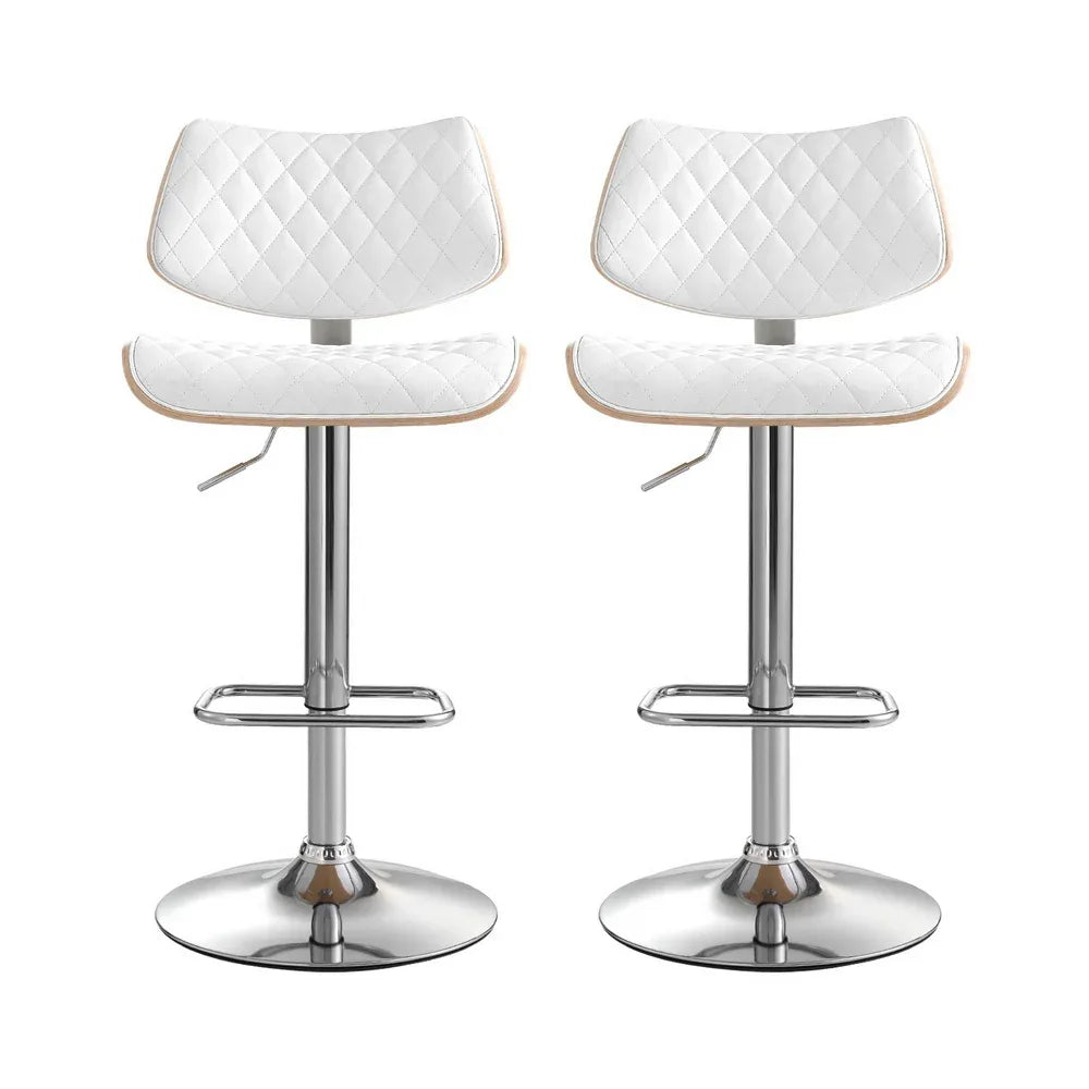 Artiss 2x Bar Stools Kitchen Dining Chairs Gas Lift Stool Wooden Leather White - Mekamart Australia